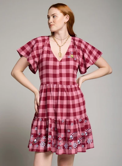 Peanuts Snoopy & Woodstock Snowflake Gingham Dress - BoxLunch Exclusive