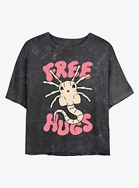 Alien Free Hugs Womens Mineral Wash Crop T-Shirt