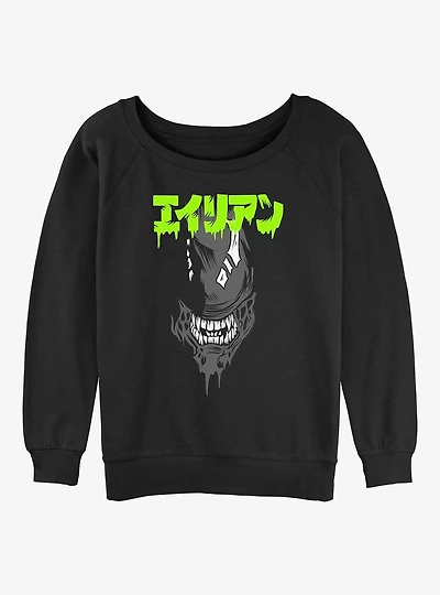 Alien Big Face Kanji Womens Slouchy Sweatshirt