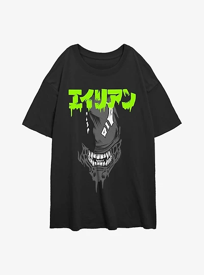 Alien Big Face Kanji Womens Oversized T-Shirt