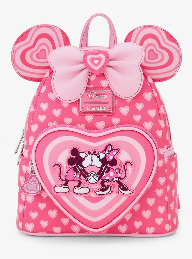Loungefly Disney Minnie Mouse Sequin Magenta Mini Backpack Bag Purse Heart Logo Loungefly Minnie Mouse Earidescent Small Glitter Backpack  main image 2