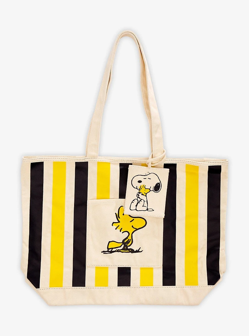 Peanuts Woodstock & Snoopy Striped Canvas Tote Bag - BoxLunch Exclusive