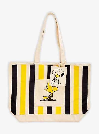 Peanuts Woodstock & Snoopy Striped Canvas Tote Bag - BoxLunch Exclusive