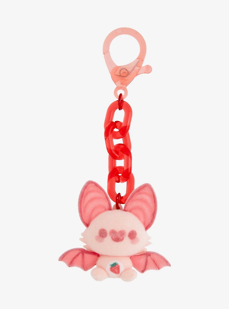 Strawberry Fruit Bat Flocked Keychain