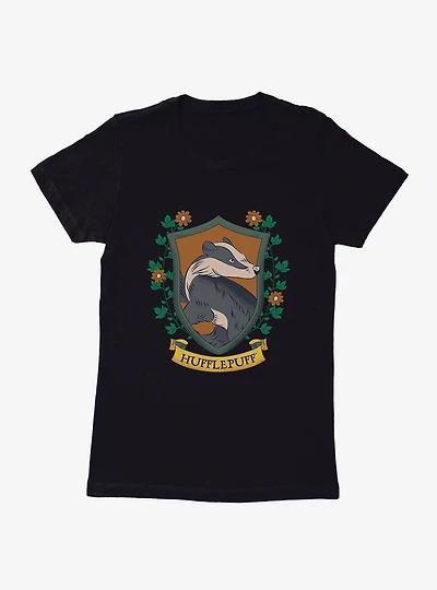 Harry Potter Hufflepuff Crest Floral Womens T-Shirt