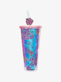 Disney Lilo & Stitch Angel & Stitch Floral Allover Print Carnival Cup with Straw Charm
