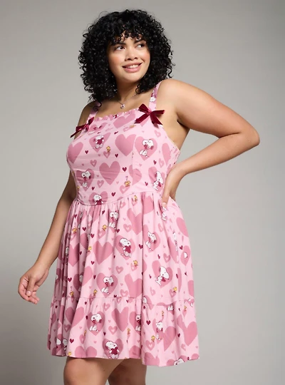 Peanuts Snoopy & Woodstock Hearts Plus Pink Tank Dress — BoxLunch Exclusive