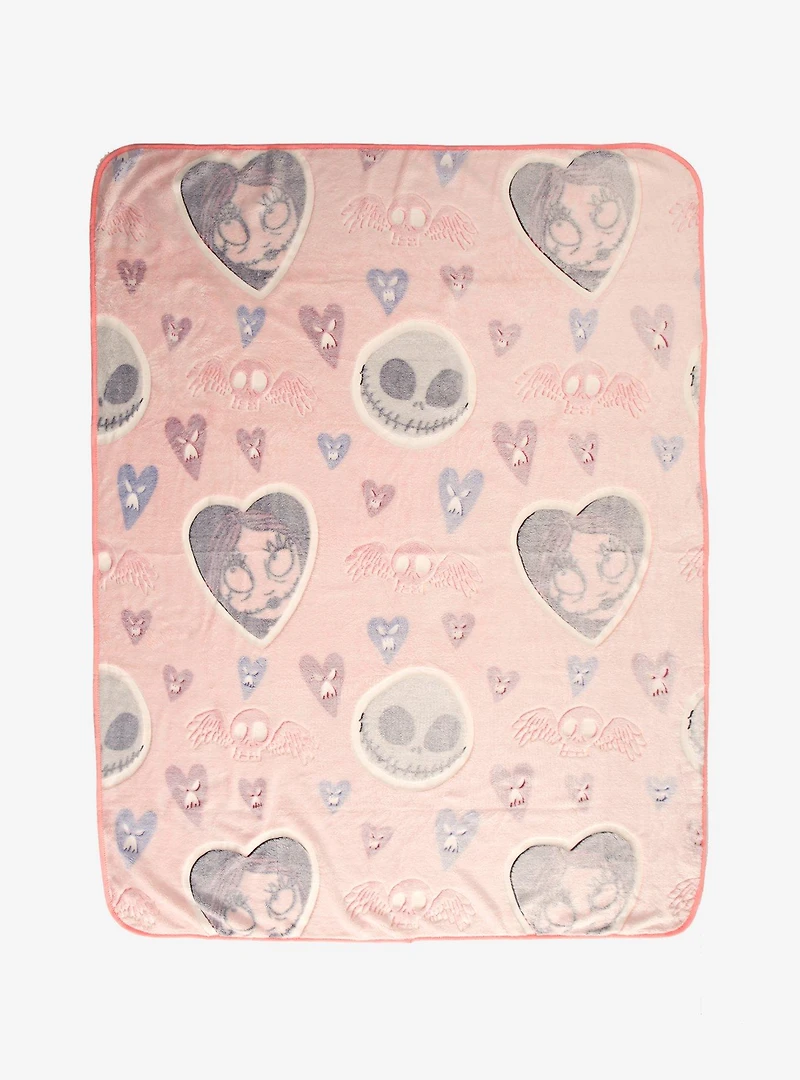 Disney The Nightmare Before Christmas Jack and Sally Heart Allover Print Fleece Throw - BoxLunch Exclusive