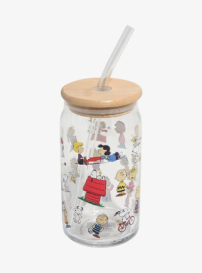 Peanuts Gang Glass Tumbler with Straw