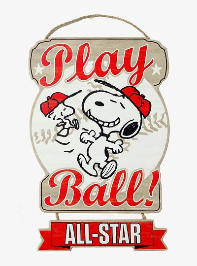 Peanuts Snoopy & Woodstock Baseball Play Ball Wall Sign