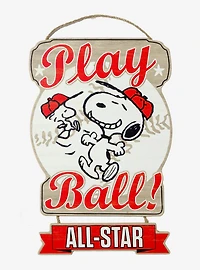 Peanuts Snoopy & Woodstock Baseball Play Ball Wall Sign