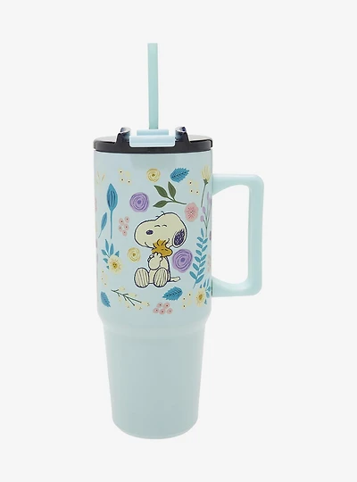 Peanuts Snoopy & Woodstock Floral Straw Tumbler with Handle