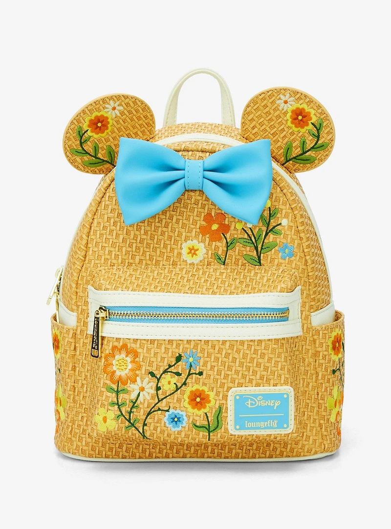 Loungefly Disney Minnie Mouse Raffia Floral Ears Mini Backpack - BoxLunch Exclusive
