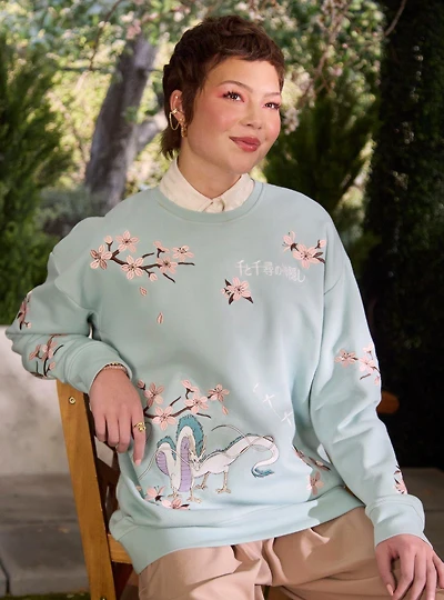 Her Universe Studio Ghibli® Spirited Away Haku Cherry Blossoms Embroidered Crewneck - BoxLunch Exclusive
