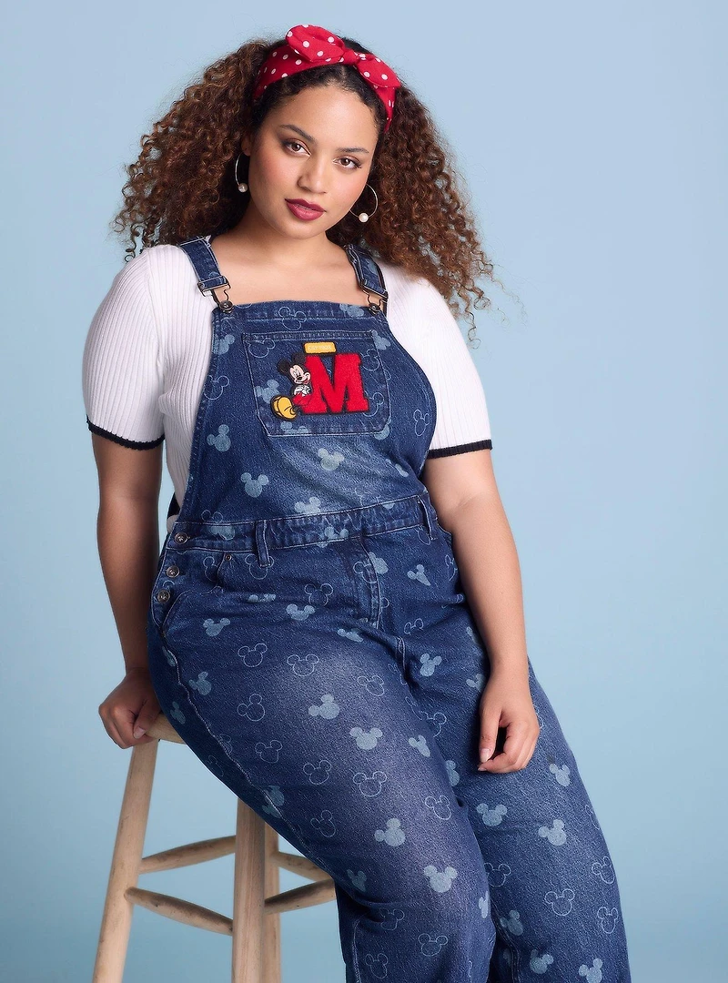 Disney Mickey Mouse Silhouette Allover Print Women's Plus Overalls - BoxLunch Exclusive