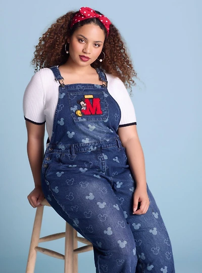 Disney Mickey Mouse Silhouette Allover Print Women's Plus Overalls - BoxLunch Exclusive