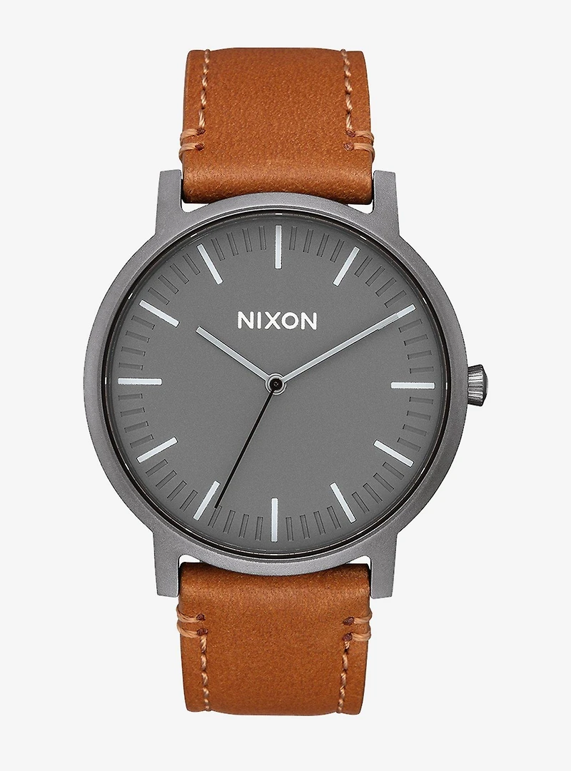 Nixon Porter Leather Gunmetal / Taupe Watch