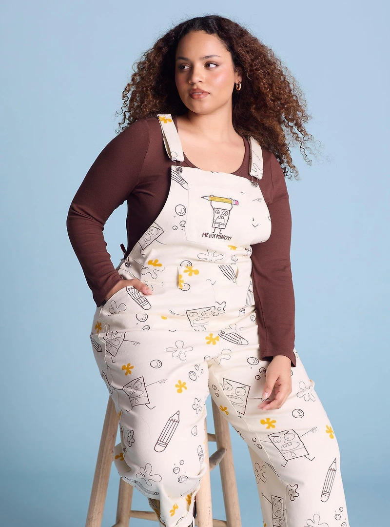 SpongeBob SquarePants DoodleBob Allover Print Women's Plus Overalls - BoxLunch Exclusive