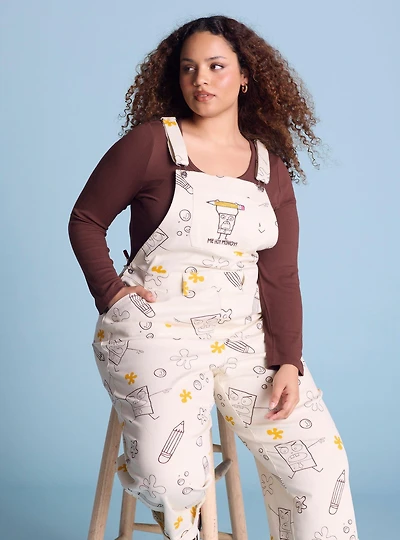 SpongeBob SquarePants DoodleBob Allover Print Women's Plus Overalls - BoxLunch Exclusive