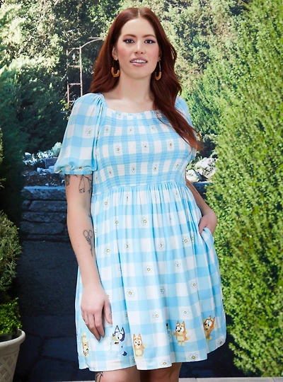 Bluey Gingham Daisy Plus Smock Dress - BoxLunch Exclusive