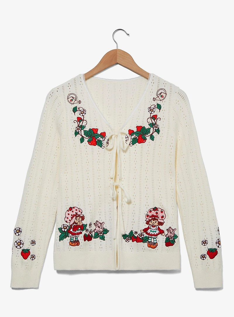 Strawberry Shortcake Tie Front Embroidered Women's Cardigan