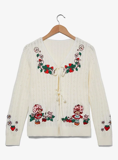 Strawberry Shortcake Tie Front Embroidered Women's Cardigan