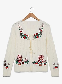Strawberry Shortcake Tie Front Embroidered Women's Cardigan