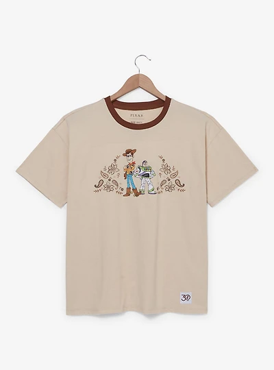 Disney Pixar Toy Story Buzz & Woody Paisley Ringer Women's Plus T-Shirt - BoxLunch Exclusive
