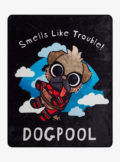 Marvel Deadpool Dogpool Smells Like Trouble Fleece Throw