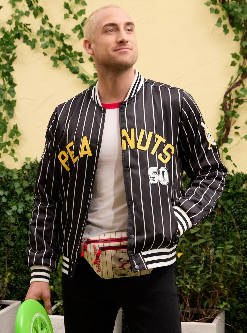 Peanuts Baseball Vintage Striped Bomber Jacket — BoxLunch Exclusive