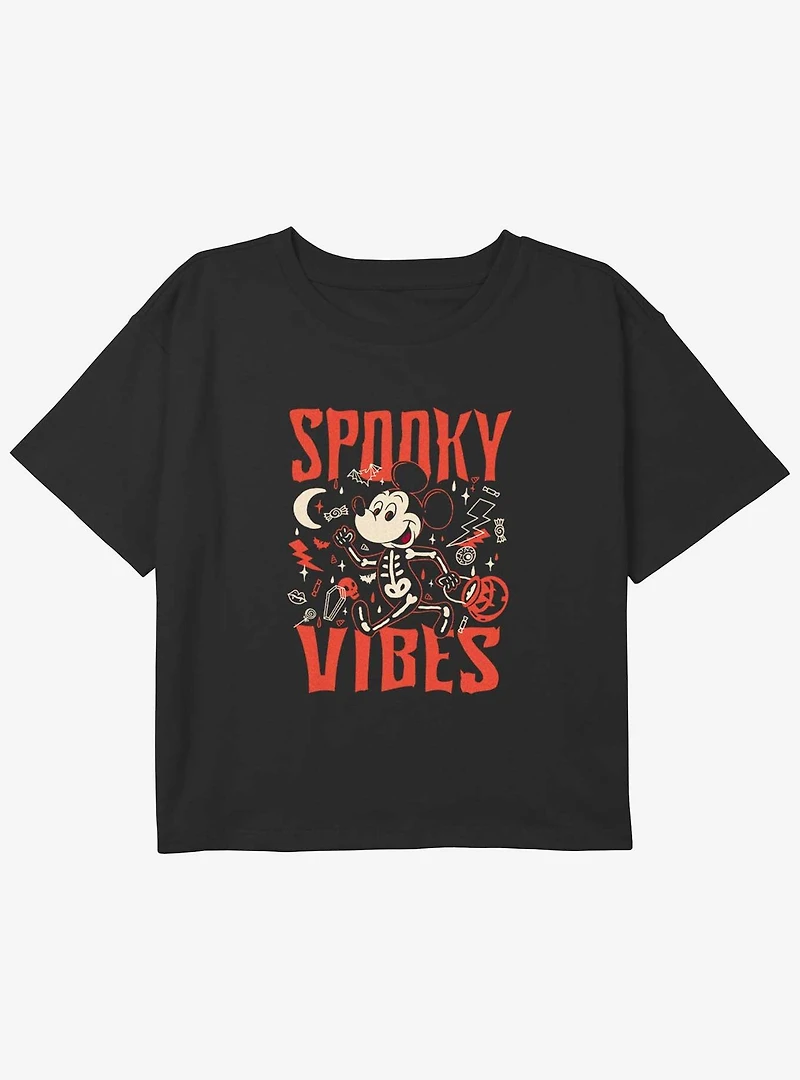 Disney Mickey Mouse Spooky Vibes Youth Girls Boxy T-Shirt