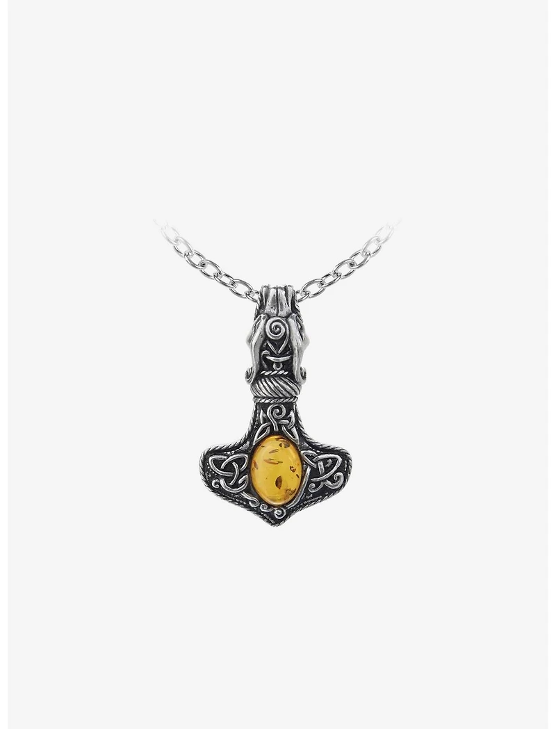 Alchemy of England Amber Dragon Mjollnir Pendant Necklace