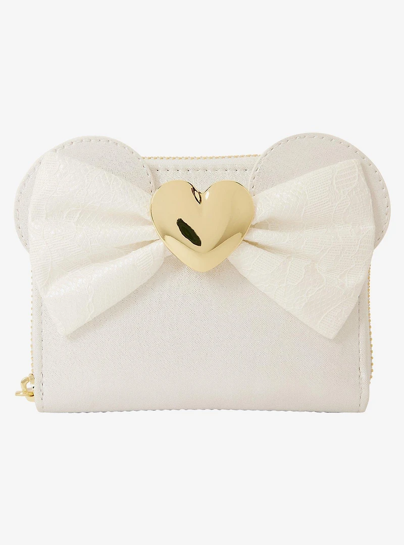 Loungefly Disney Minnie Mouse Ears Lace Wedding Small Zip Wallet