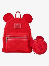 Loungefly Disney Mickey Mouse Plush Allover Print Ears Mini Backpack with Coin Purse