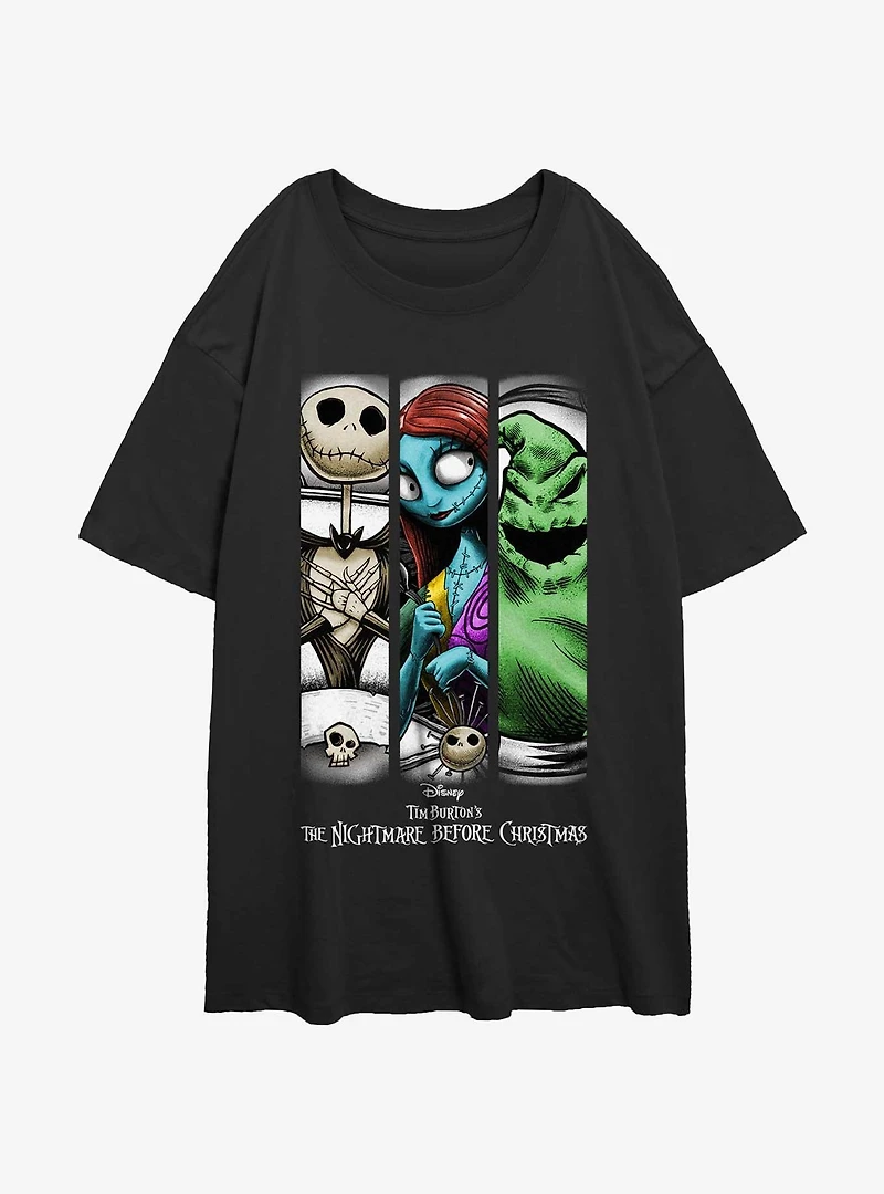 Disney The Nightmare Before Christmas Grid Stripes Womens Oversized T-Shirt