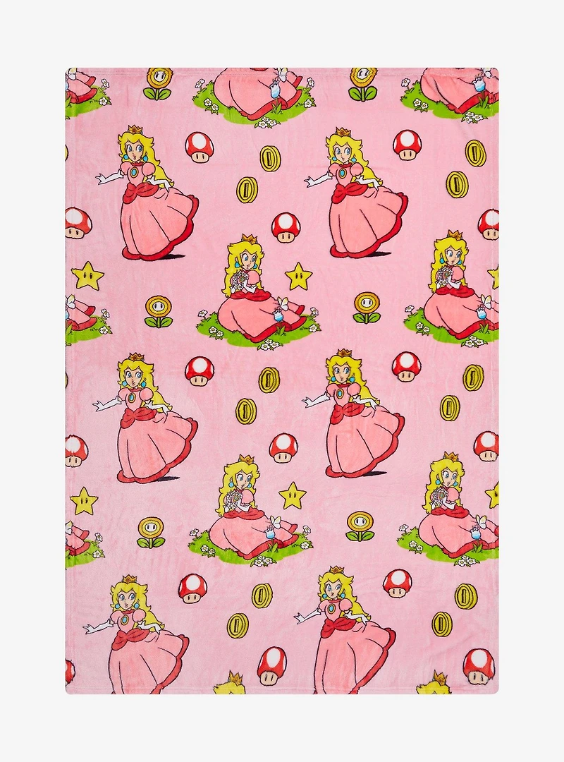 Nintendo Super Mario Bros. Princess Peach Allover Print Fleece Throw