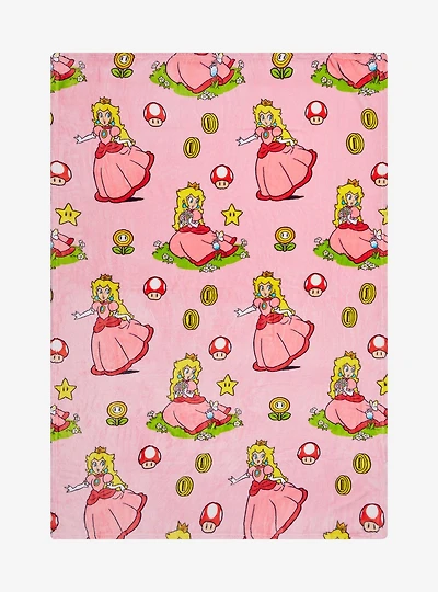 Nintendo Super Mario Bros. Princess Peach Allover Print Fleece Throw