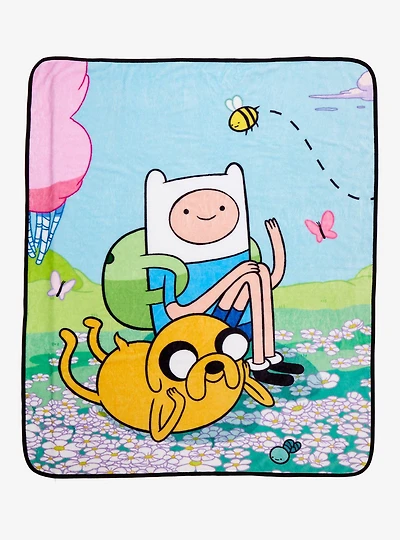 Adventure Time Finn & Jake Flower Field Throw Blanket