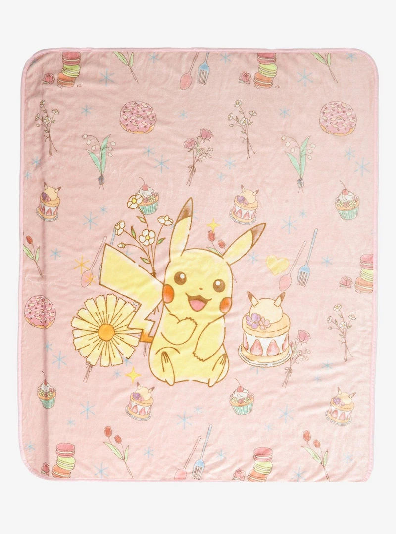 Pokémon Pikachu Floral Snacks Allover Print Fleece Throw - BoxLunch Exclusive