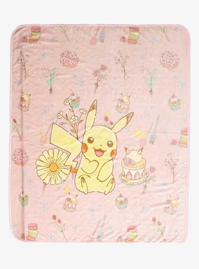 Pokémon Pikachu Floral Snacks Allover Print Fleece Throw - BoxLunch Exclusive
