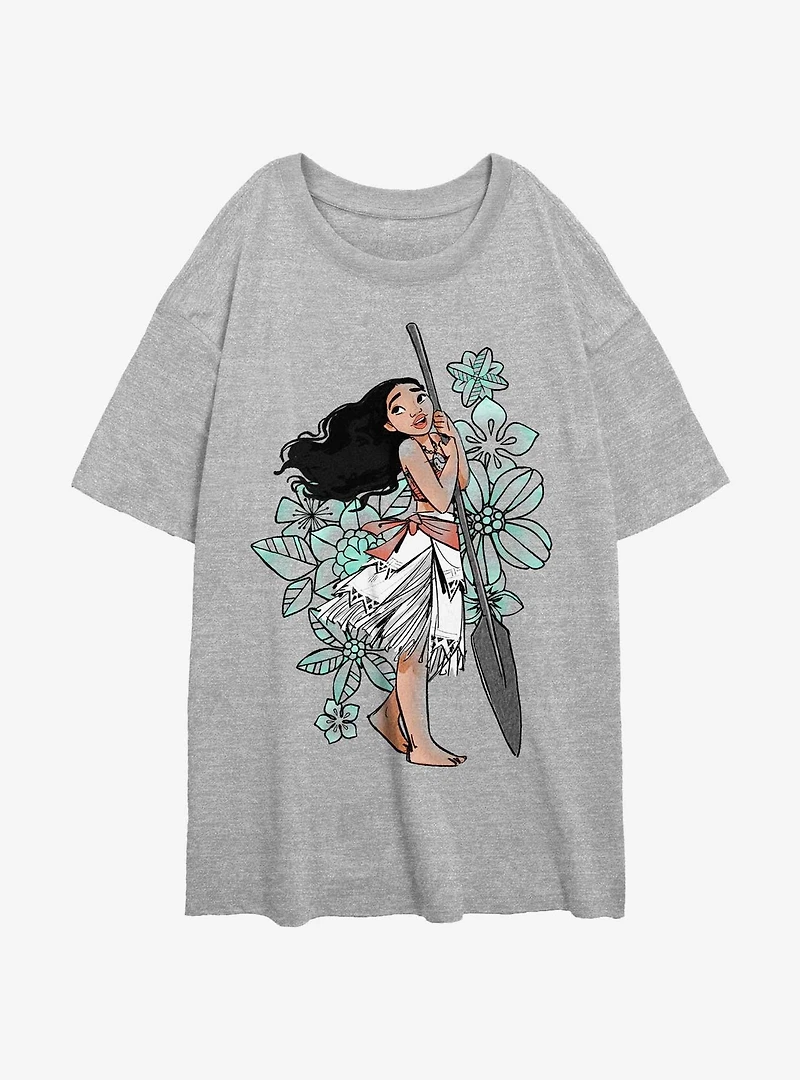 Disney Moana Floral Pose Womens Oversized T-Shirt