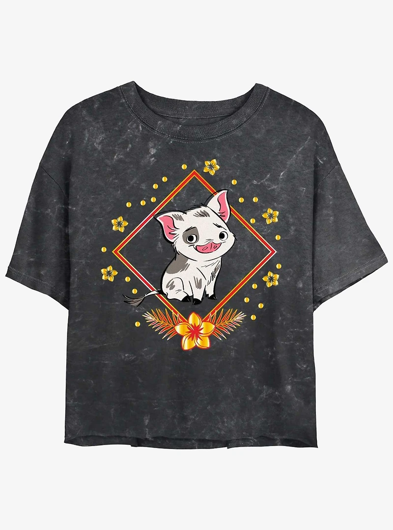 Disney Moana Pua Chinese New Year Womens Mineral Wash Crop T-Shirt