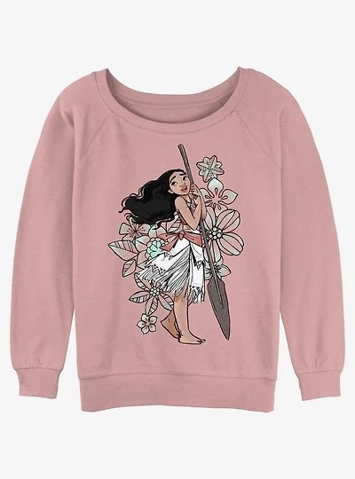 Disney Moana Floral Pose Womens Slouchy Sweatshirt