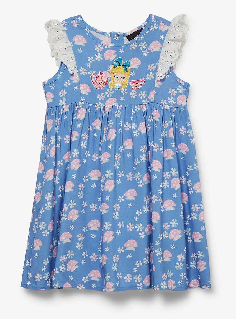 Disney Alice's Wonderland Bakery Mushroom Allover Print Ruffle Toddler Dress