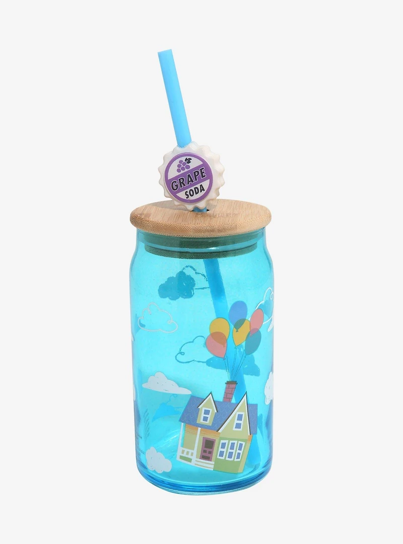 Disney Pixar Up Floating House Glass Tumbler with Straw Charm