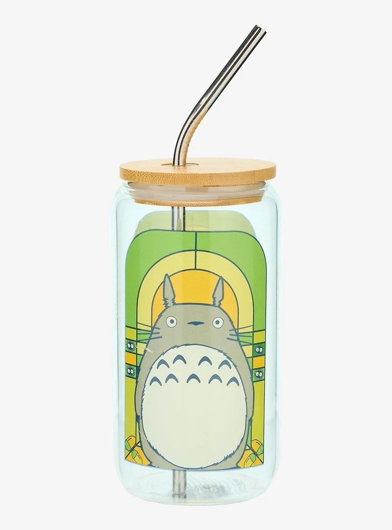 Studio Ghibli® My Neighbor Totoro Stained Glass Totoro Portrait Glass Tumbler with Straw - BoxLunch Exclusive