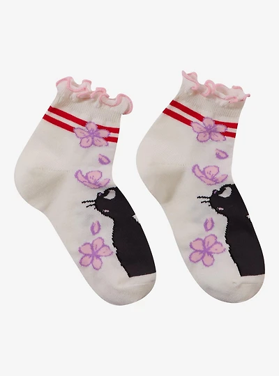 Studio Ghibli® Kiki's Delivery Service Jiji Cherry Blossom Quarter Crew Socks - BoxLunch Exclusive