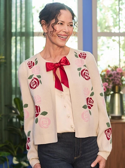 Disney Beauty and the Beast Rose Bow Tie Women's Cardigan — BoxLunch Exclusive