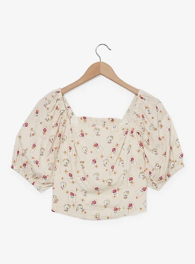 Disney Beauty and the Beast Chip & Roses Allover Print Women's Plus Crop Top - BoxLunch Exclusive