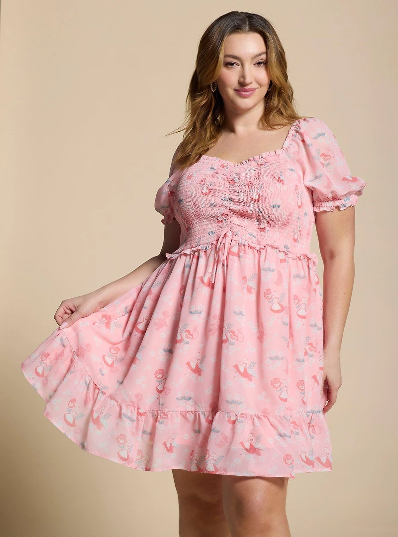Disney Alice Wonderland Pink Cinched Smock Plus Dress